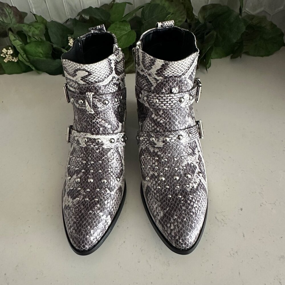 Snake Print Ankle Boots With Studded Straps & Buckles By Jane And The Shoe - Picture 4 of 12